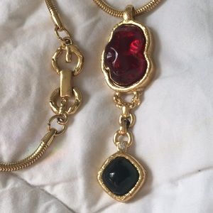 Vint Givenchy gold gripoix glass pendant necklace